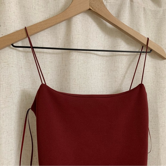 ZARA Bodycon Sculpt Fabric Burgundy Strappy Dress Long Small - Picture 3 of 5